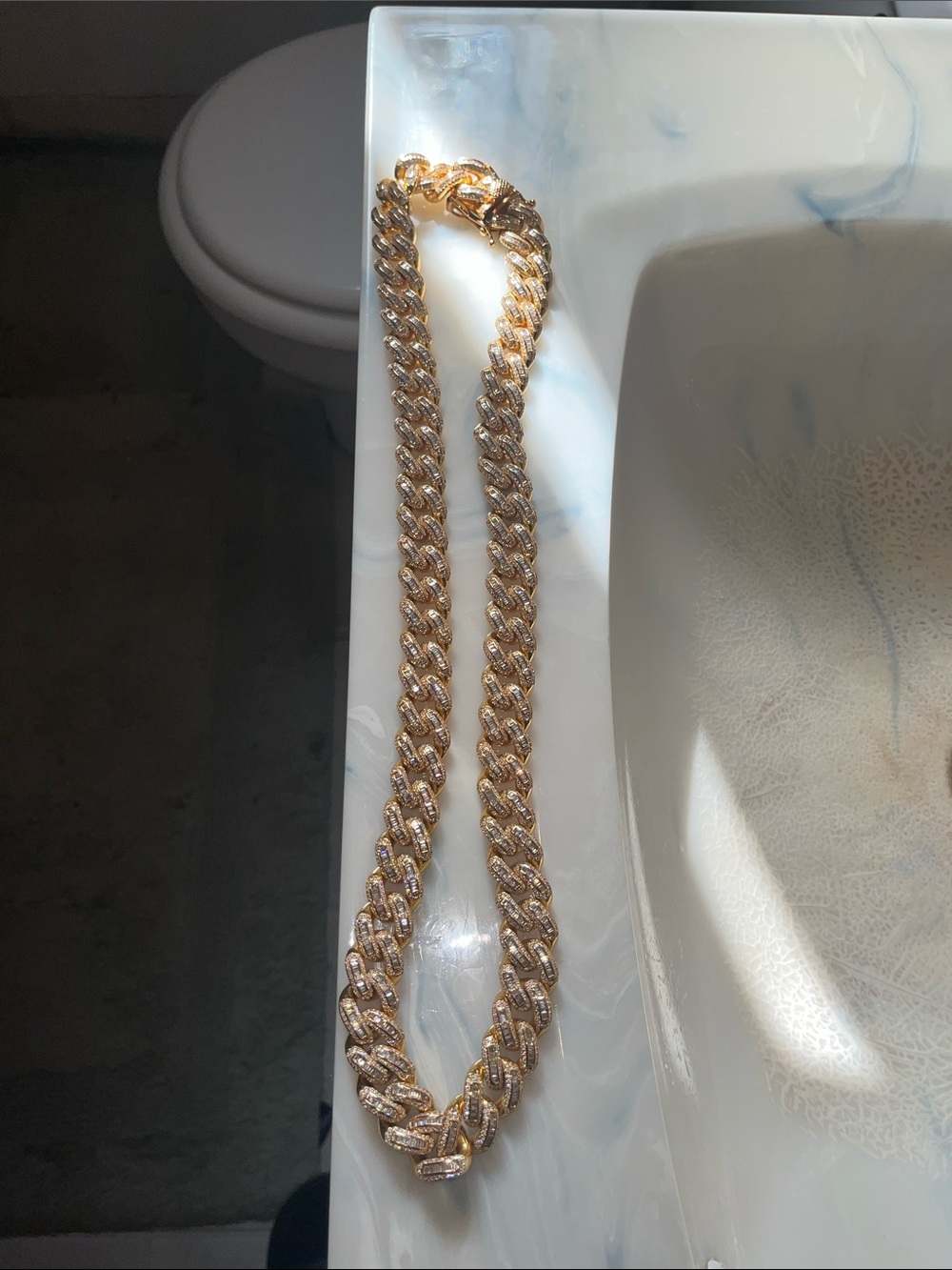 Gold-Tone Cuban Link Necklace with Pavé Detailing - Men Accessories Jewelry